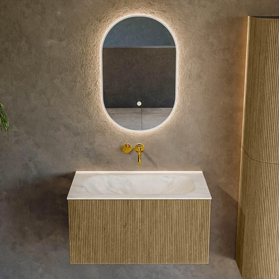 Mondiaz KURVE-DLUX Ensemble de meuble - 80x46x40cm - 1 tiroir - lavabo en solid surface - milieu - sans trou de robinet - Dusk