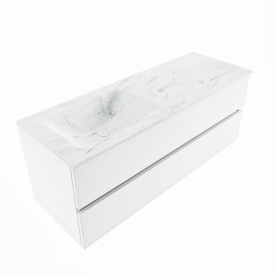 Mondiaz VICA-DLUX ensemble de meuble de salle de bain - 130cm - meuble sous lavabo talc - 2 tiroirs - lavabo encastré cloud gauche - 1 trou de robinet - version haute de 60cm - opalo