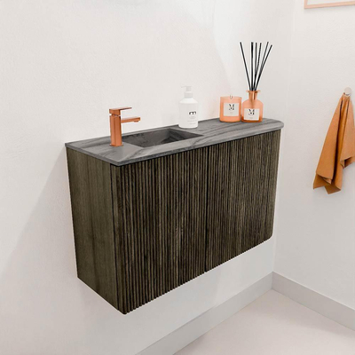 Mondiaz JOYA-DLUX 71.6cm toiletmeubel - ronding rechts kleur Shadow - Wastafel FAYE positie Links 1 kraangat kleur Sombra.