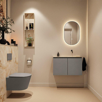 MONDIAZ TURE-DLUX meuble WC 80cm Smoke. EDEN lavabo Frappe position droite. Sans trou de robinet.