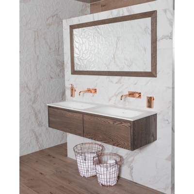 BRAUER plan pour meuble salle de bains Furiosa 140.5x46cm 2 lavabos sans trou pour robinet rectangulaire Fine Stone blanc mat