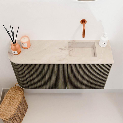 Mondiaz JOYA-DLUX Meuble de toilette 81,6cm - arrondi gauche couleur Shadow - Vasque FAYE position Droite Sans trou de robinet couleur Frappe.