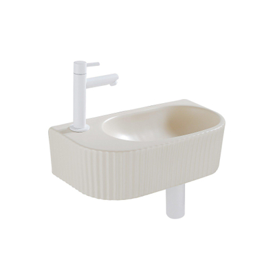QeramiQ Fuente fonteinset – halfrond – 40x21.5x12 cm – kraangat links – mat witte kraan – geribbeld