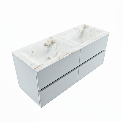MONDIAZ VICA-DLUX Badkamermeubelset - 120cm - onderkast clay - 4 lades - inbouw wastafel cloud dubbel - 2 kraangaten - 60cm hoge versie - frape
