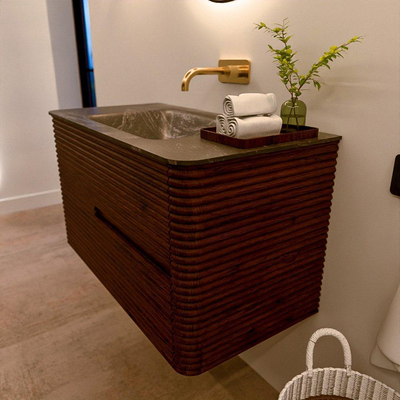 Mondiaz CIRO-DLUX Badkamermeubelset - 90x45x50cm - Solid surface wastafel Lava - 1 wasbak Midden - zonder kraangaten - 2 lades - Ruby