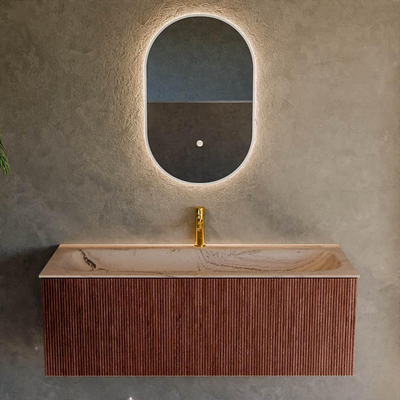 MONDIAZ KURVE-DLUX 120cm badmeubel kleur Ruby met 1 lade en 0 deuren. Wastafel BIG LARGE Midden 1 kraangat Arena.