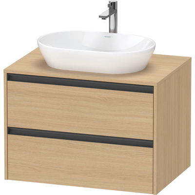 Duravit Ketho.2 Wastafelonderbouwkast - inclusief consoleplaat - met 2 laden - 80x55x56.8cm - met handgrepen antraciet - natuur eiken mat