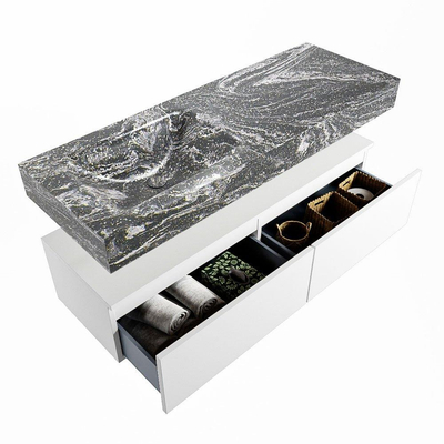 Mondiaz ALAN-DLUX Ensemble de meuble - 130cm - meuble Talc mat - 2 tiroirs - Lavabo Cloud Lava suspendu - vasque gauche - 1 trou de robinet