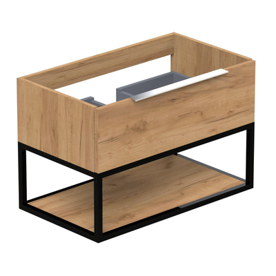 Thebalux onderkast type2 80cm 1x lade opbouwgreep Noëlla met frame mat zwart en 1x inleg  1x uitsparing incl witte sifonset
