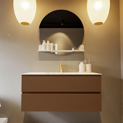 Mondiaz VICA-DLUX Ensemble de meuble de salle de bain - 110cm - meuble sous-vasque reposant - 2 tiroirs - lavabo encastrée cloud milieu - 1 trou de robinet - version haute de 60cm - opalo