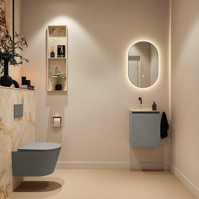 MONDIAZ TURE-DLUX Meuble toilette - 40cm - Smoke - EDEN - vasque Frappe - position gauche - sans trou de robinet