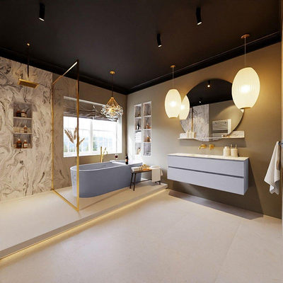 MONDIAZ VICA-DLUX Ensemble meuble de salle de bains - 130cm - meuble bas cale- 2 tiroirs - lavabo encastré cloud central - sans trous de robinet - version hauteur 60cm - glace