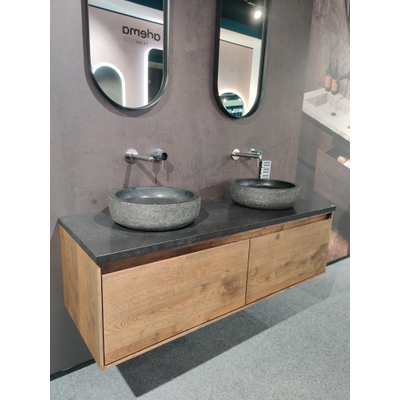 Forzalaqua Reno 2.0 SET wastafelonderkast 140x51x40cm met 2 softclose greeploze lades Massief Eiken Charcoal SHOWROOMMODEL