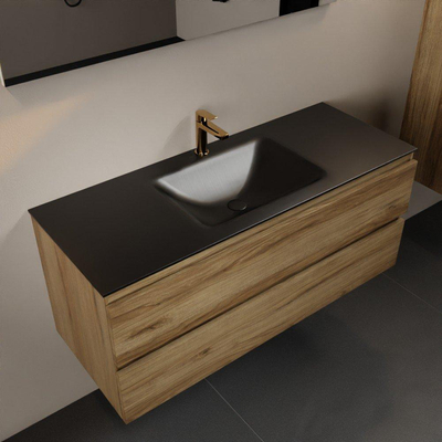 Mondiaz AIVY Ensemble de meuble - 120x45x50cm - 1 trou de robinet - 1 vasque Urban Solid surface - Centre - 2 tiroirs - avec miroir - Melamine Chai