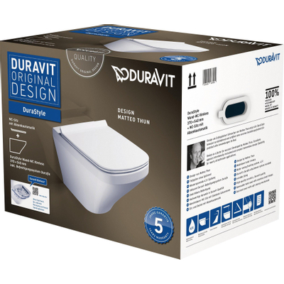 Duravit DuraStyle hangtoilet – Rimless – verdekte bevestiging – diepte 54 cm – met softclose zitting – glans wit