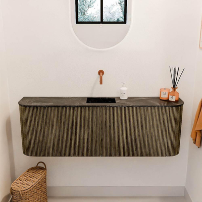 Mondiaz JOYA-DLUX 123.2cm toiletmeubel - ronding links en rechts kleur Dusk - Wastafel FAYE positie Midden Zonder kraangat kleur Lava.