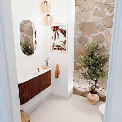 Mondiaz JOYA 103.2cm meuble WC - arrondi à gauche et à droite couleur Ruby - Lavabo FAYE position Centrale 1 trou de robinet couleur Talc.