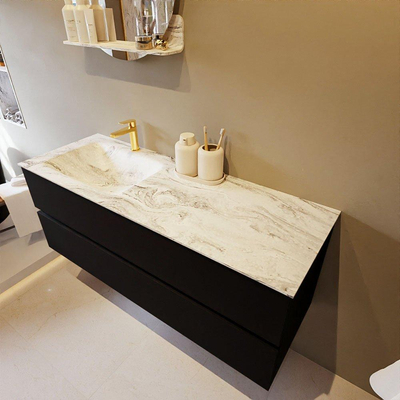 Mondiaz VICA-DLUX Ensemble de meuble de salle de bain - 130cm - meuble sous-vasque urban - 2 tiroirs - lavabo encastré cloud gauche - 1 trou de robinet - version haute de 60cm - glace