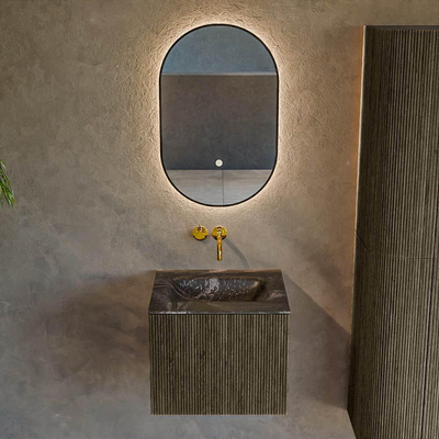Ensemble de meuble de salle de bain Mondiaz KURVE-DLUX - 50x46x40cm - 1 tiroir - lavabo en solid surface - milieu - sans trou de robinet - Shadow