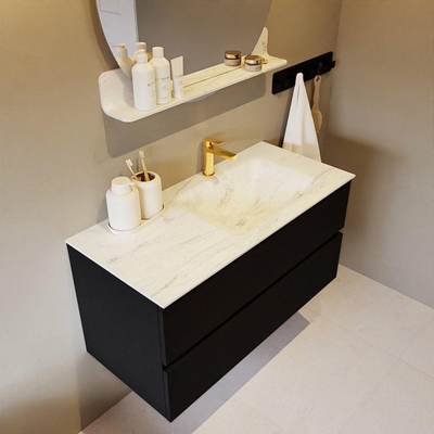 MONDIAZ VICA-DLUX Ensemble meuble de salle de bains - 100cm - meuble bas urban - 2 tiroirs - lavabo encastré cloud à droite - 1 trou de robinet - version haute 60cm - opalo