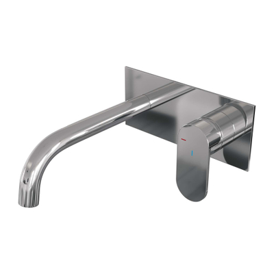 BRAUER Chrome Edition Wastafelmengkraan inbouw - gebogen uitloop links - hendel breed plat - inclusief inbouwdeel - afdekplaat - model C 1 - chroom