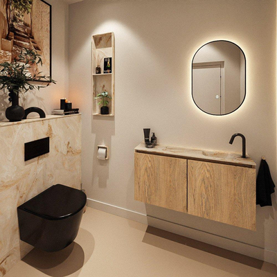 MONDIAZ TURE-DLUX Meuble de toilettes 100 cm Washed Oak. Lavabo EDEN Frappe position droite. Avec 1 trou de robinet.