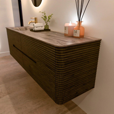 Mondiaz CIRO-DLUX Badkamermeubelset - 170x45x50cm - Solid surface wastafel Sombra - 1 wasbak Links - 1 kraangat - 4 lades - Shadow