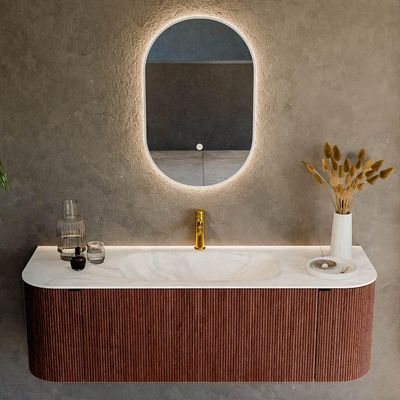 Mondiaz KURVE-DLUX Badkamermeubelset - 140x46x40cm - 1 lade - 2 deuren - wastafel solid surface - midden - 1 kraangat - Ruby