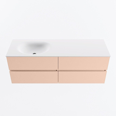 MONDIAZ VICA Ensemble meuble de salle de bains - 140cm - meuble bas rosee - 4 tiroirs - lavabo moon gauche - 1 trou de robinet - version haute 60cm - talc