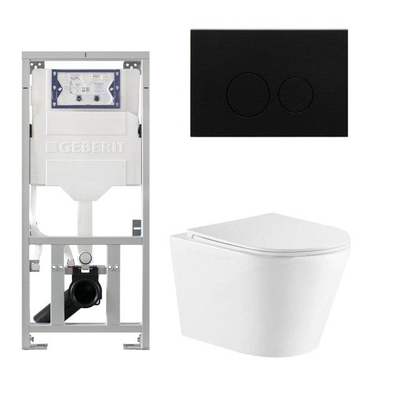 QeramiQ Dely Pack WC - 36.3x51.7cm - à fond creux - sans bride - réservoir WC attenant Geberit UP320 - abattant WC softclose - plaque de déclenchement noire mate - boutons ronds - blanc brillant