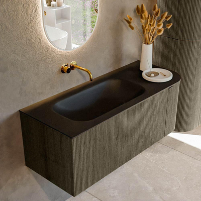 Mondiaz KURVE Ensemble de meuble salle de bain - 115x46x40cm - 1 tiroir - 1 porte - lavabo en solid surface - gauche - sans trou de robinet - Shadow