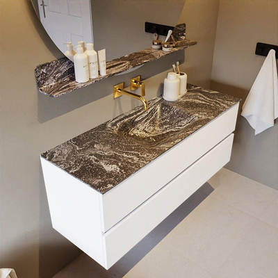 Mondiaz VICA-DLUX Ensemble meuble de salle de bains - 130cm - talc - 2 tiroirs - Lavabo encastré CLOUD - central - sans trou de robinet - couleur Lava - version XL 60cm de haut