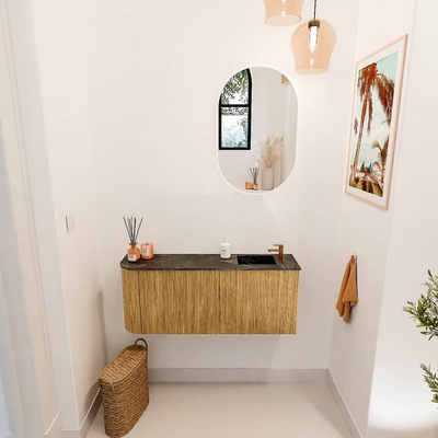 Mondiaz JOYA-DLUX 101.6cm toiletmeubel - ronding links kleur Oak - Wastafel FAYE positie Rechts 1 kraangat kleur Lava.