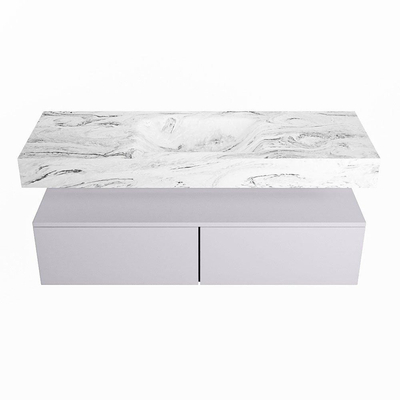 Mondiaz ALAN-DLUX Ensemble de meuble - 130cm - meuble Cale mat - 2 tiroirs - Lavabo Cloud Glace suspendu - vasque Centre - 0 trous de robinet