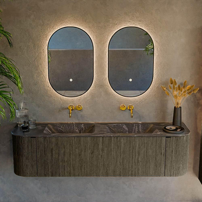Mondiaz KURVE-DLUX Badkamermeubelset - 170x46x40cm - 1 lade - 2 deuren - wastafel solid surface - dubbel - zonder kraangat - Shadow