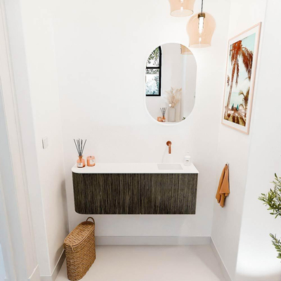Mondiaz JOYA 111.6cm toiletmeubel - ronding links kleur Shadow - Wastafel FAYE positie Rechts Zonder kraangat kleur Talc.