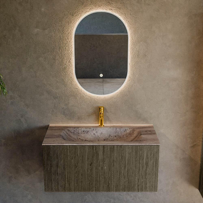 MONDIAZ KURVE-DLUX 90cm badmeubel kleur Shadow met 1 lade en 0 deuren. Wastafel BIG SMALL Midden 1 kraangat Oza.