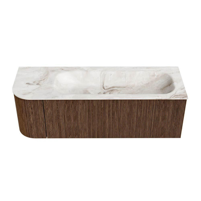 MONDIAZ KURVE-DLUX 135cm Meuble salle de bain avec module 25 G - couleur Walnut - 1 tiroir - 1 porte - vasque BIG MEDIUM droite - 1 trou de robinet - couleur Frappe