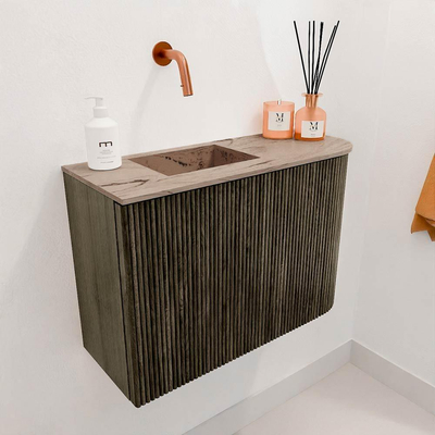 Mondiaz JOYA-DLUX 61.6cm toiletmeubel - ronding rechts kleur Shadow - Wastafel FAYE positie Links Zonder kraangat kleur Arena.
