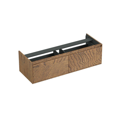 Forzalaqua Reno 2.0 meuble sous-lavabo 140x51x40cm avec 2 tiroirs sans poignée à fermeture douce Chêne massif Castle Brown