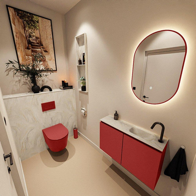 MONDIAZ TURE-DLUX Meuble de toilettes 80 cm Fire. EDEN lavabo Ostra position droite. Avec 1 trou de robinet.