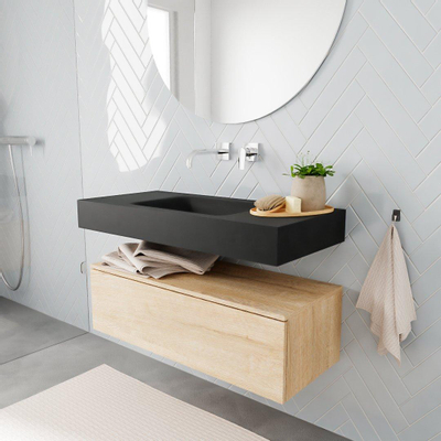 MONDIAZ ALAN 100cm - meuble bas - chêne blanchi - 1 tiroir - lavabo suspendu - cuve centrale - 0 trous de robinet - urban