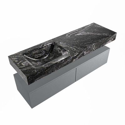 Mondiaz ALAN-DLUX Ensemble de meuble - 150cm - meuble Plata mat - 2 tiroirs - Lavabo Cloud Lava suspendu - vasque Gauche - 0 trous de robinet