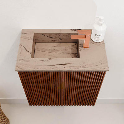 Mondiaz JOYA-DLUX 40cm toiletmeubel - kleur Ruby - Wastafel FAYE positie Links 1 kraangat kleur Arena.