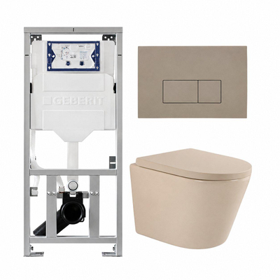 QeramiQ Dely Pack WC - 36,3x51,7cm - à fond creux - sans bride - réservoir encastré Geberit UP320 - abattant WC softclose 35 mm - plaque de déclenchement taupe - boutons rectangulaires - mat beige