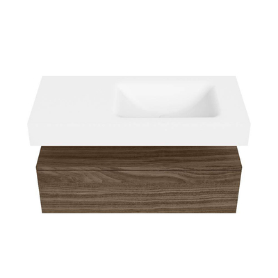 MONDIAZ ALAN Badmeubelset - 100cm - onderkast Mocha - 1 lade - Vrijhangende wastafel CLOUD - rechts - zonder kraangat - Talc