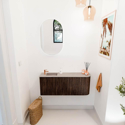 Mondiaz JOYA-DLUX 101.6cm toiletmeubel - ronding rechts kleur Walnut - Wastafel FAYE positie Links 1 kraangat kleur Saba.