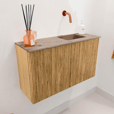 Mondiaz JOYA-DLUX 70cm toiletmeubel - kleur Oak - Wastafel FAYE positie Rechts Zonder kraangat kleur Arena.
