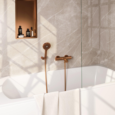 BRAUER Stripe Baddouche Thermostaatkraan SET 04 - opbouw - wandhouder - 3-standen handdouche - doucheslang - koper geborsteld PVD