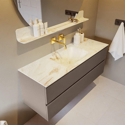 MONDIAZ VICA-DLUX Ensemble meuble de salle de bains - 130cm - meuble bas smoke - 2 tiroirs - lavabo encastré cloud au milieu - sans trous de robinet - version hauteur 60cm - frape